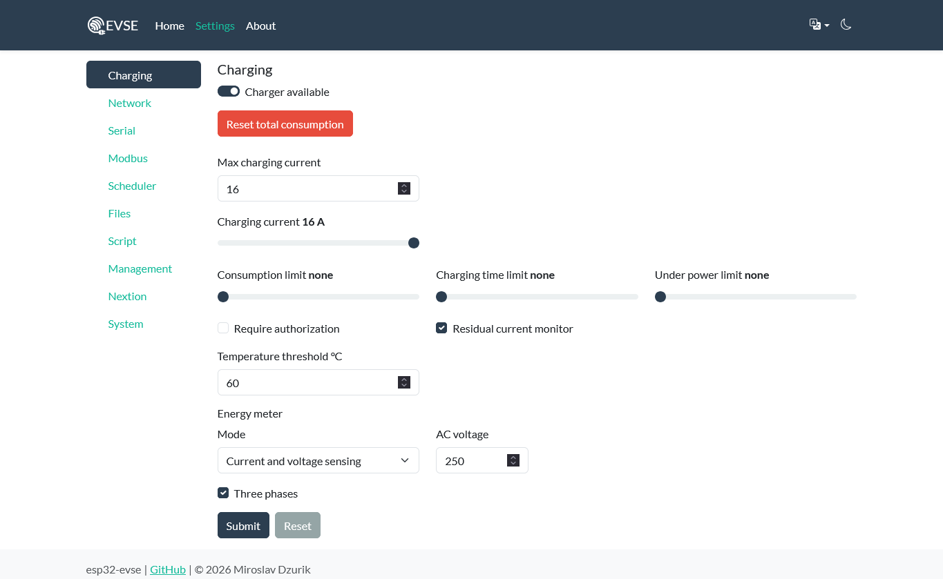Charging control web UI
