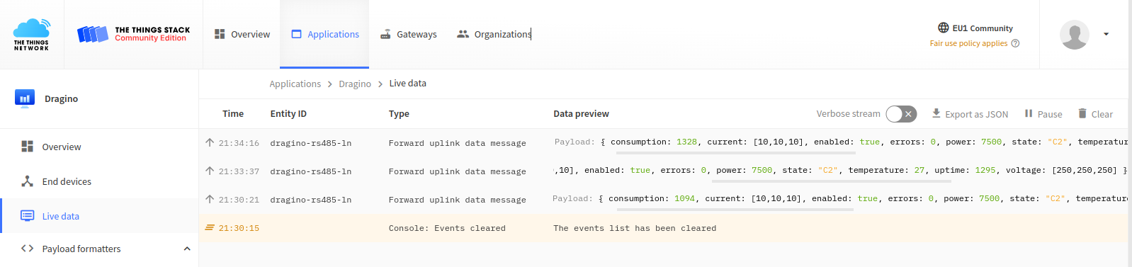 TTN live data