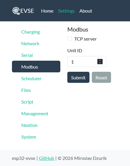 ModBUS settings